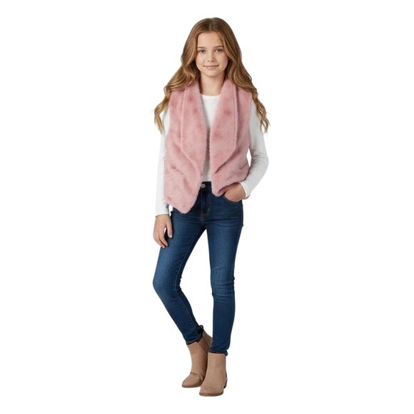 My Michelle Girls Other - My Michelle Girls Kids Faux Fur Pink Fuzzy Drape Neck Vest Size Large/Size 14
